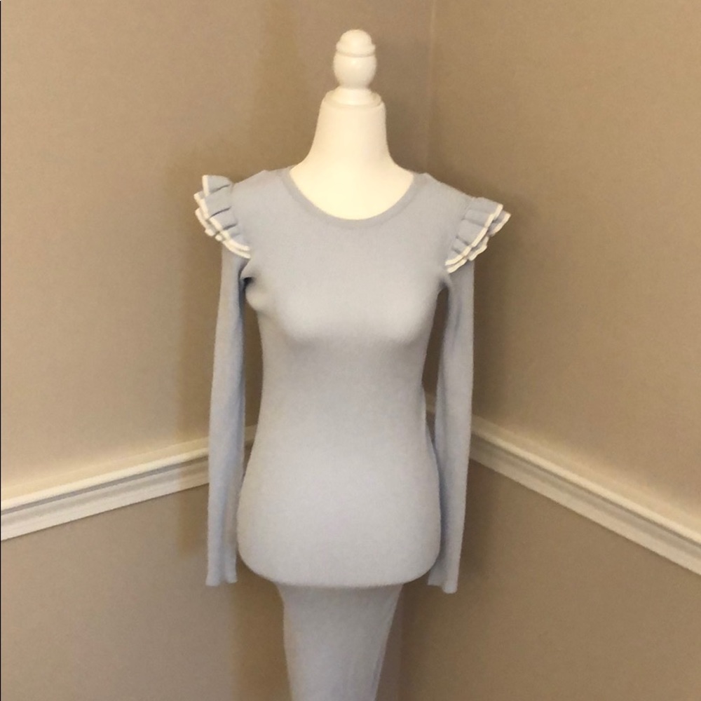 Ice blue ribbed club Monaco knee length dress